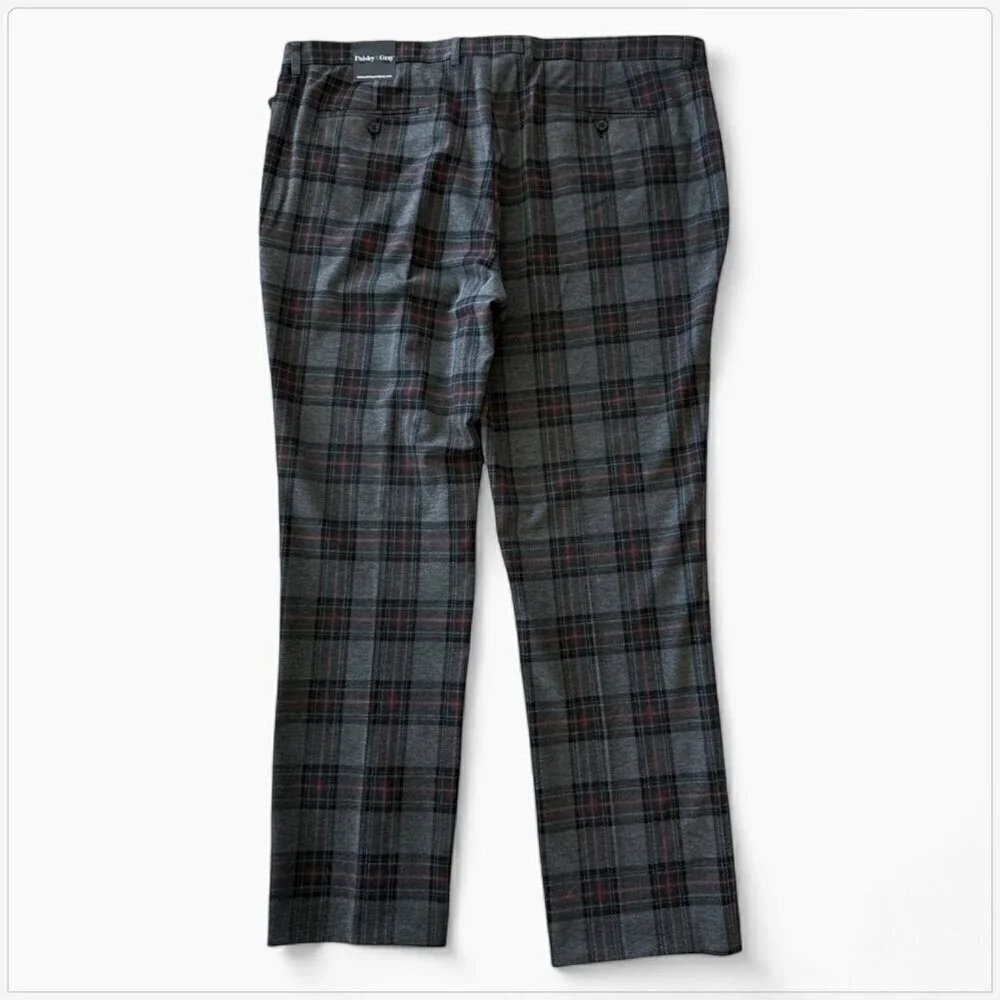 Paisley & Gray Downing Slim Stretch Tartan Plaid Charcoal Pants NWT New 42 x 32